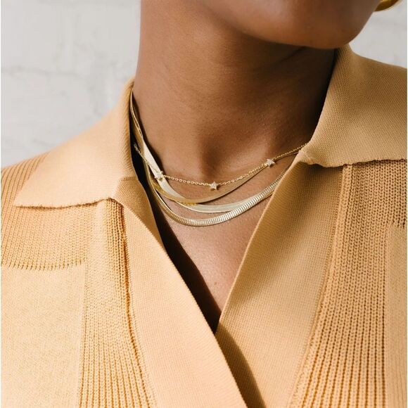 ARGENTO VIVO THICK HERRINGBONE CHAIN NECKLACE 18k Plated Sterling Silver - Picture 1 of 5